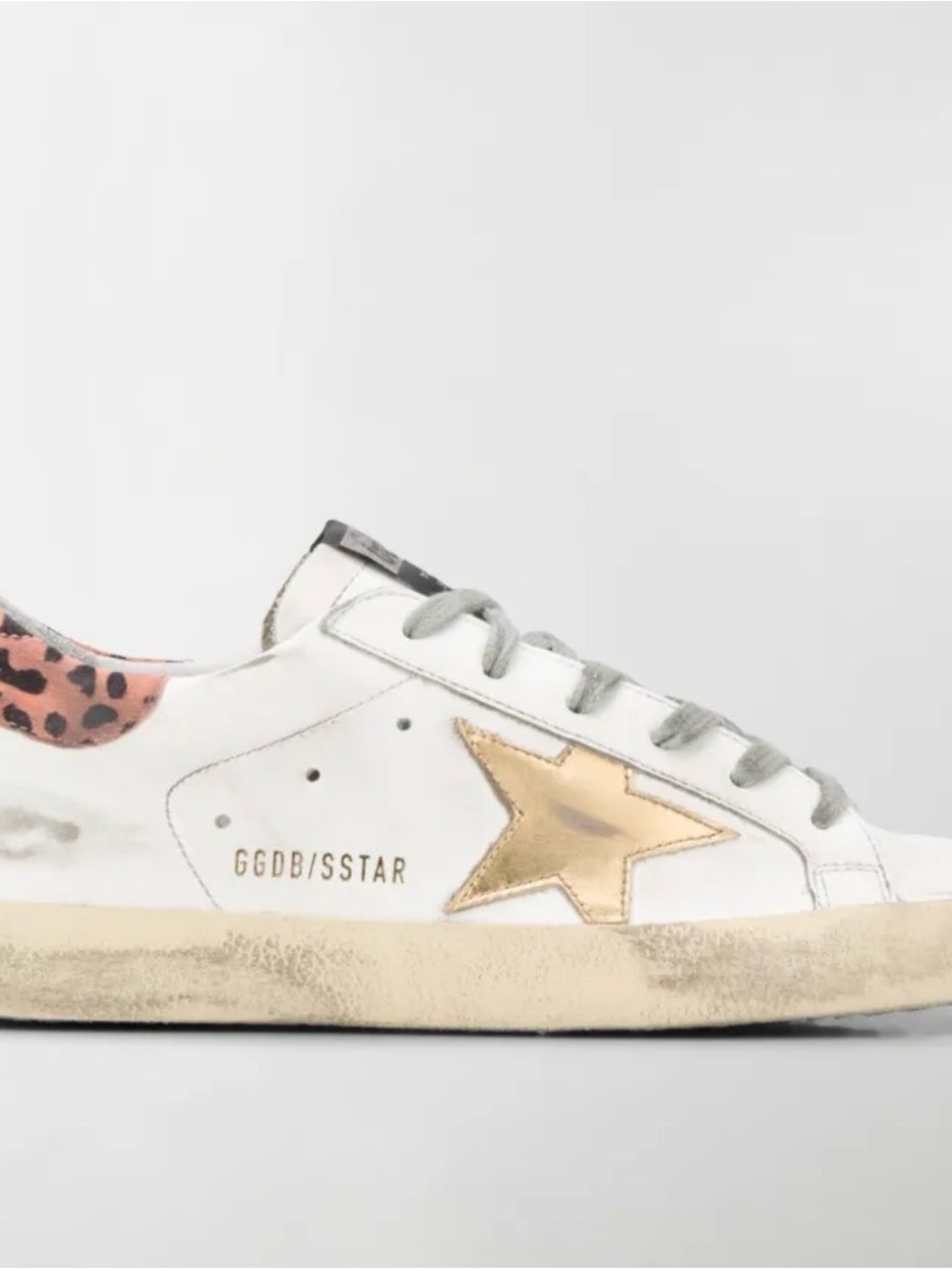 Golden Goose White Leather Sneakers with Gold Star and Pink Leopard Heel